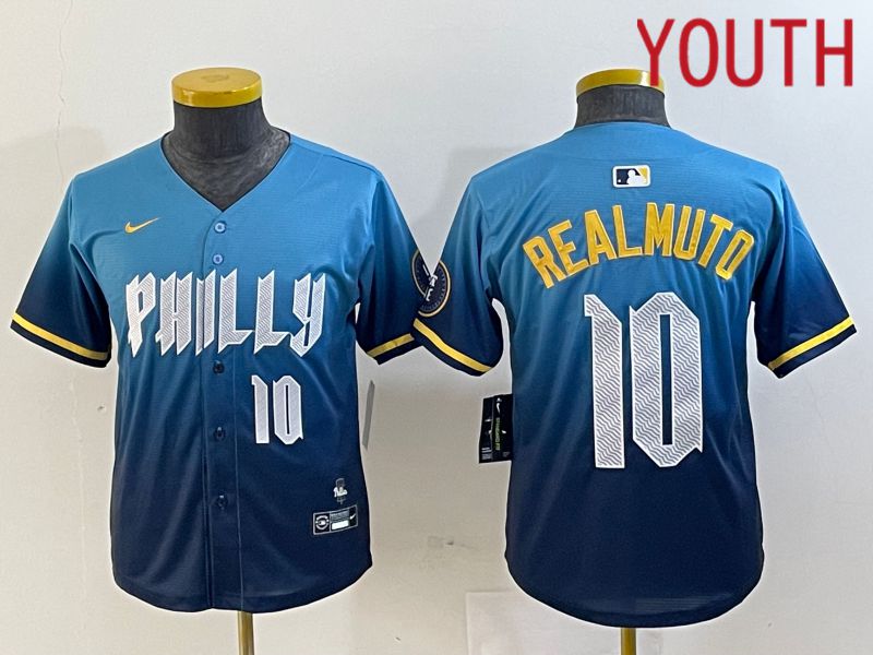 Youth Philadelphia Phillies #10 Realmuto Blue City Edition Nike 2024 MLB Jersey style 4->youth mlb jersey->Youth Jersey